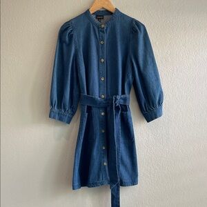 Who What Wear Denim Button-Up Dress with Belt Tie